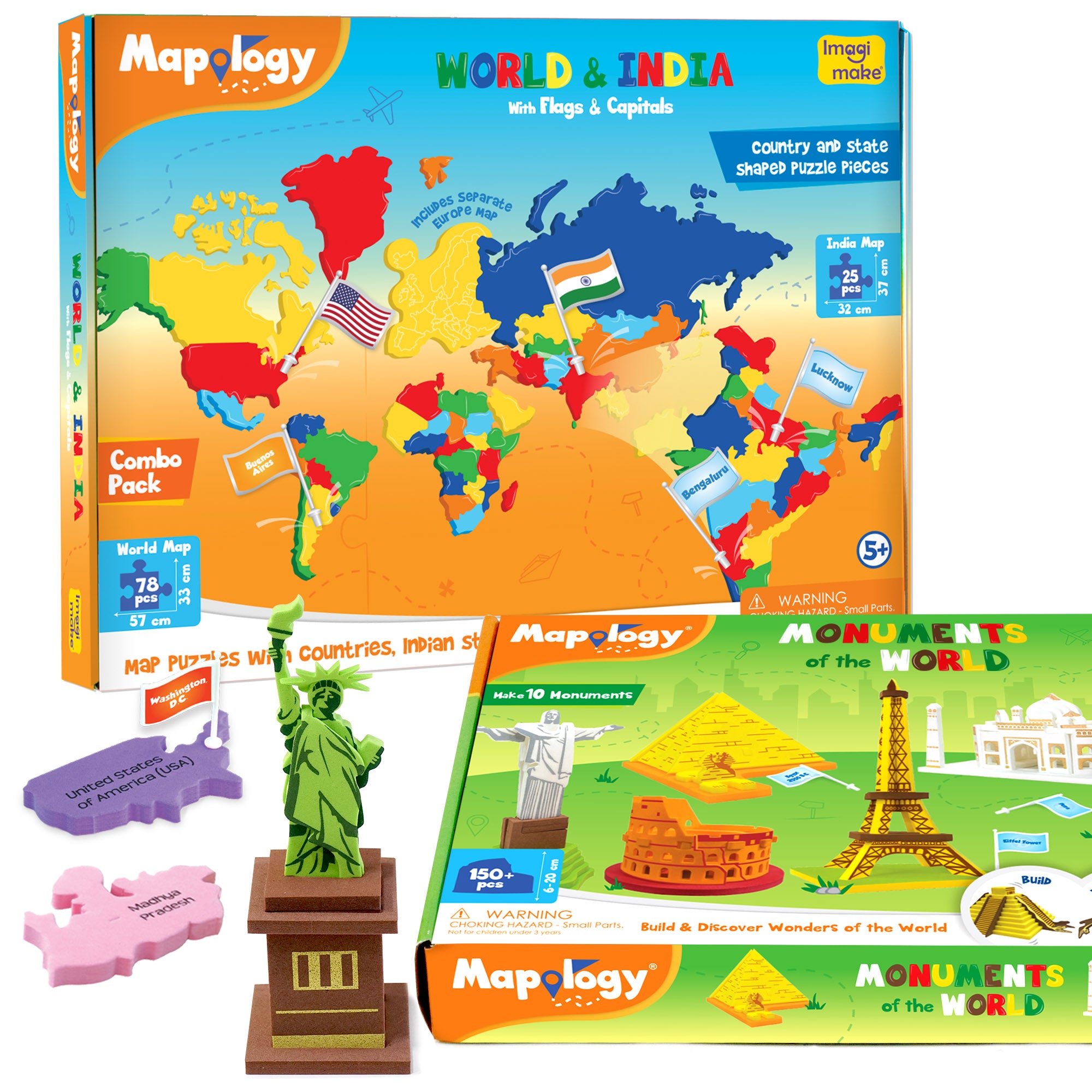 Puzzle World map with monuments, 150 pieces