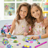 Kids playing with the activity kit, Stamping and Glass Painting