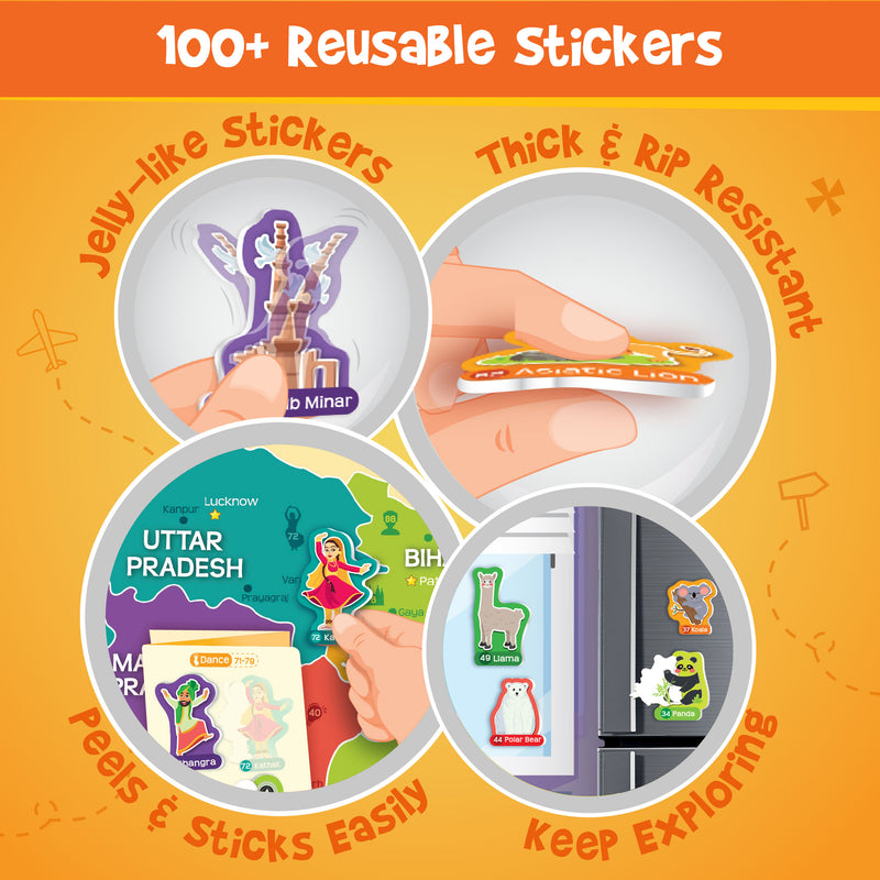 Mapology India Map Wall Chart with Reusable Stickers