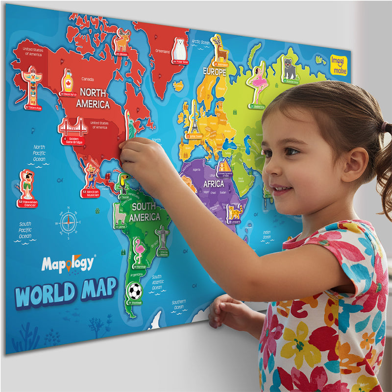 Mapology World Map Wall Chart with Reusable Stickers