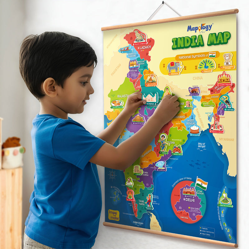 Mapology India Map Wall Chart with Reusable Stickers