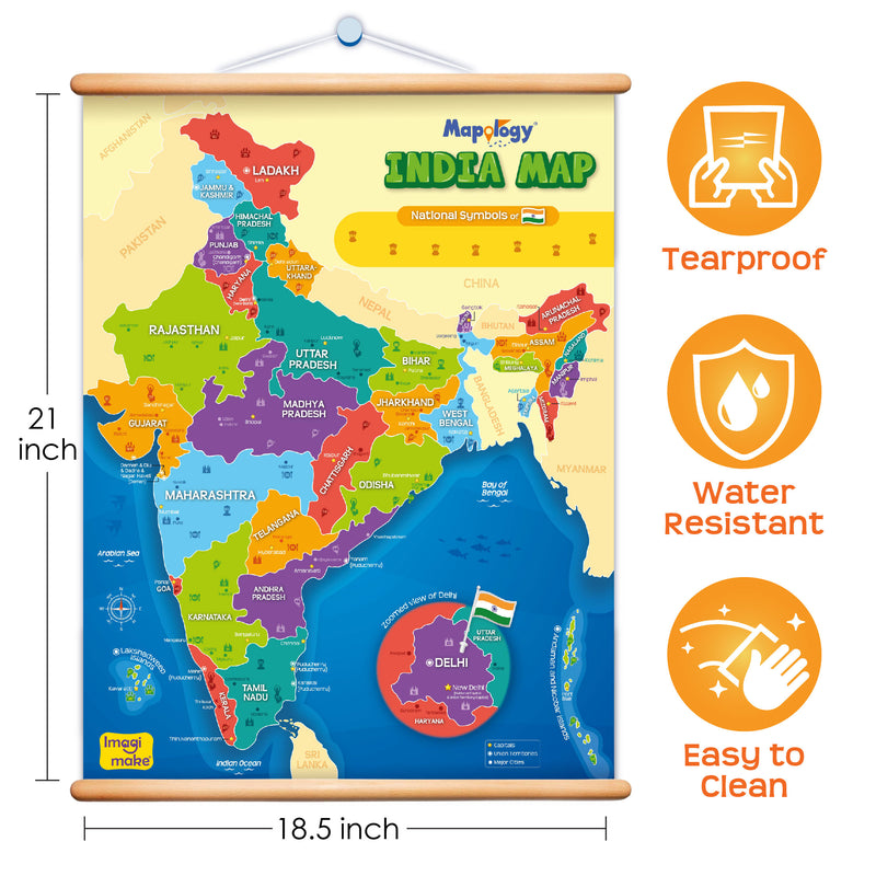 Mapology India Map Wall Chart with Reusable Stickers