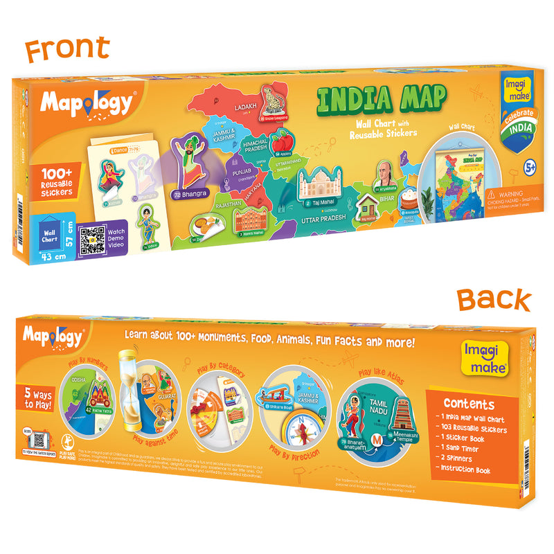 Mapology India Map Wall Chart with Reusable Stickers