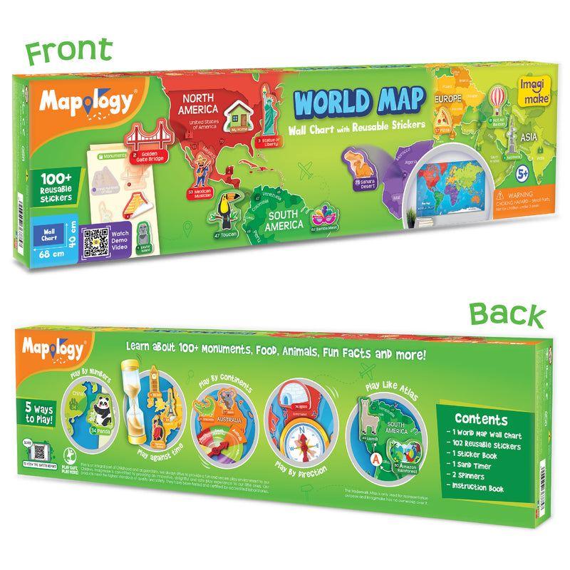 Mapology World Map Wall Chart with Reusable Stickers