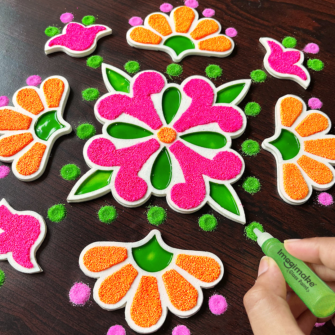 Rangoli, Sand Colour, Glass paints, foam rangoli for kids