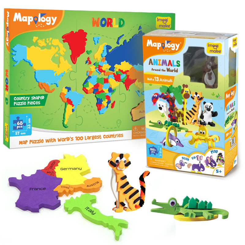 Mapology - World Map and 3D Model Making Set of Animals
