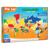 Mapology Combo: Map Puzzle of India and World with Capitals and Flags of Countries