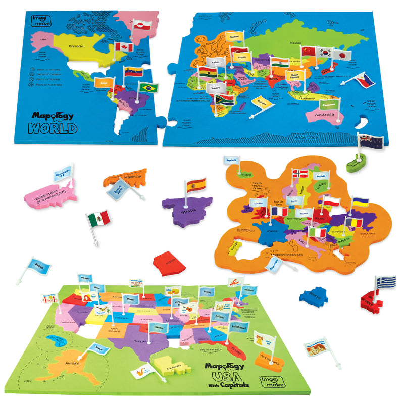 Mapology World & USA with Flags & Capitals