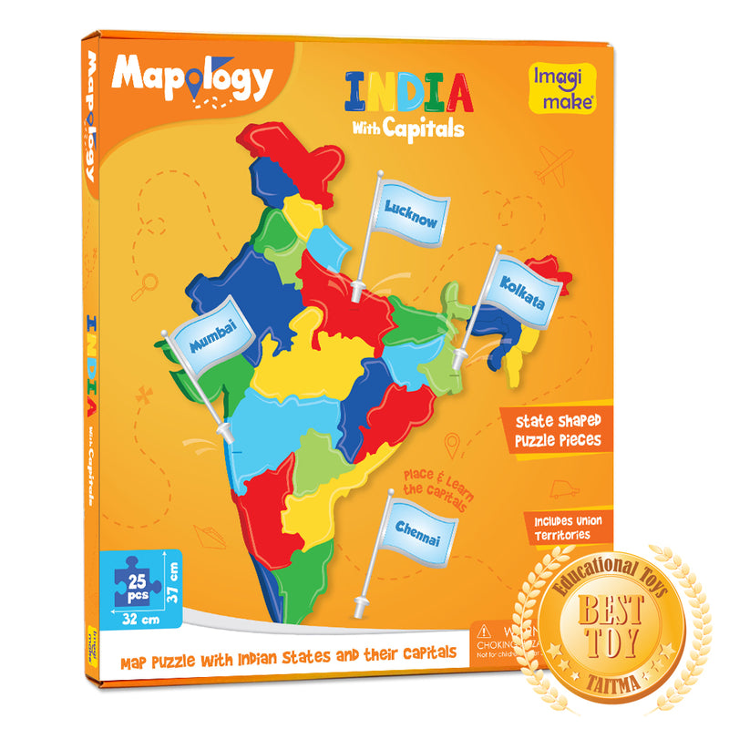Mapology Ultimate Indian Combo: India with Capitals Map Puzzle & Monument of India Construction Set
