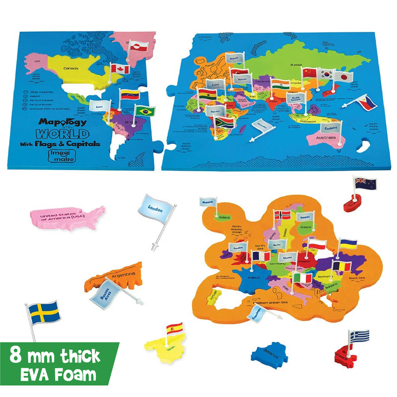 Mapology Combo: Map Puzzle of India and World with Capitals and Flags of Countries